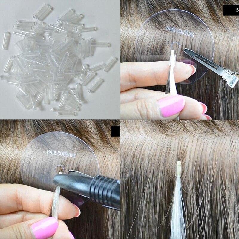 Miniatura 6 de Amesun Extensiones de cabello de tubos transparentes retráctiles con pegamento de queratina de plástico forrado para I Tip Hair 1000 piezas