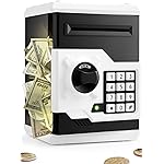 Playsheek Piggy Bank for Girls Boys Large Electronic Money Coin Banks with Password Protection, Automatic Paper Money Scroll Saving Box, Great Gift for Kids(Black-White)