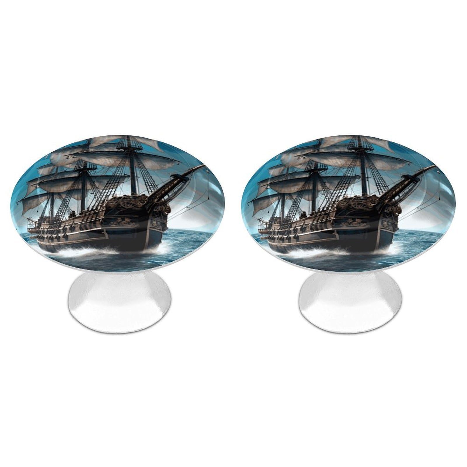 FekiLoot Pirate Ship Cabinet Knobs Personality Stainless Steel Round Drawer Handles Circle Modern Cabinet Handles Drawer Knobs for Kitchen Dresser Bathroom Cupboard Furniture