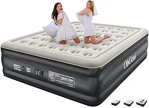 OhGeni Cal King Air Mattress with Built-in Pump for Guest, 18" Tall Inflatable Blow Up Air Bed with Carrying Bag for Camping, Raised Elevated High Airbed, Foldable & Portable Colchon inflables, Black