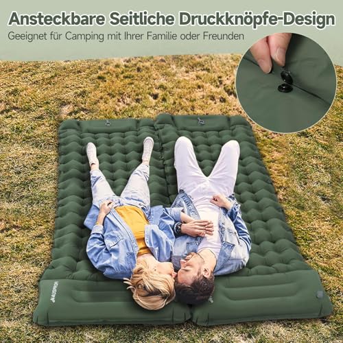 HAUSPROFI Isomatte Camping, 10cm Ultraleicht Camping Luftmatratze mit Fußpumpe & Kissen, Aufblasbare Matratze Kompakte und Leichte, Campingmatte für Wandern Strand Outdoor, Armeegrün 6