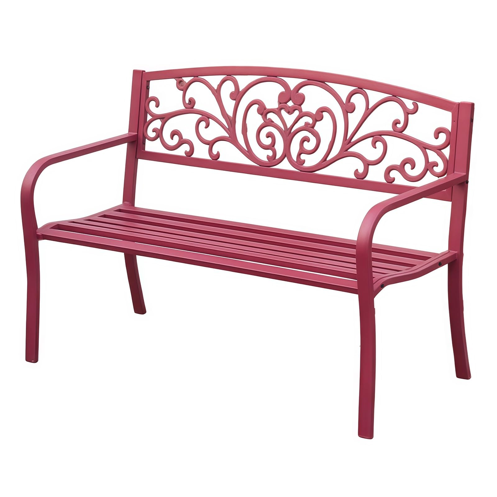 Ornate Wrought Iron Bench, Double Outdoor Bench, Sturdy And Weight-Bearing