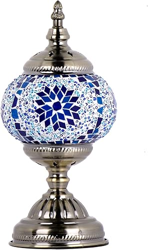 Miniatura 2 de NW - Lámpara turca hecha a mano con mosaico, marroquí, bohemio, para escritorio, mesita de noche, luz nocturna para sala de estar, dormitorio (azul)