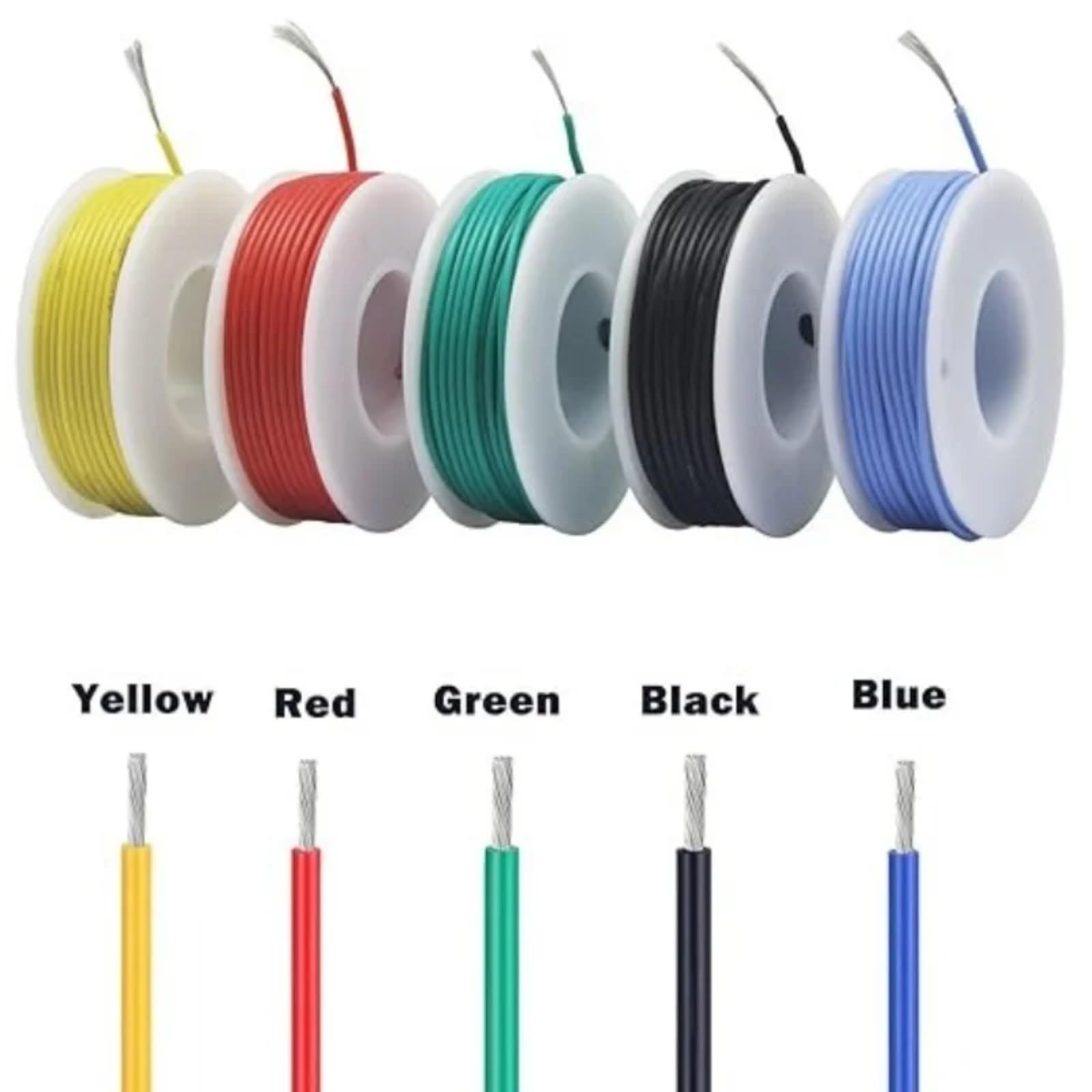 Kabel miedziany izolowany z gumy silikonowej z cewką 30/28/26/24/22/20/18/16AWG (czerwony, 5 rolek; 18AWG 10 m na rolkę)