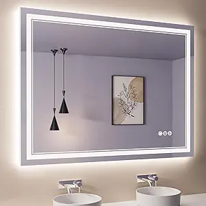 40x30 Inch RGB LED Bathroom Mirror with Lights, Color Changing RGB Backlit LED Mirror for Bathroom,Lighted Vanity Mirrors for Bathroom Wall, Dimmable, Anti-Fog (RGB Backlit+Front-Lit)