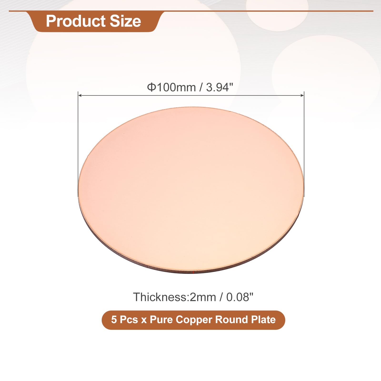 QUARKZMAN 5 Pcs Placa Redonda De Cobre 100mm (3.94") Diámetro 2mm (0.08")