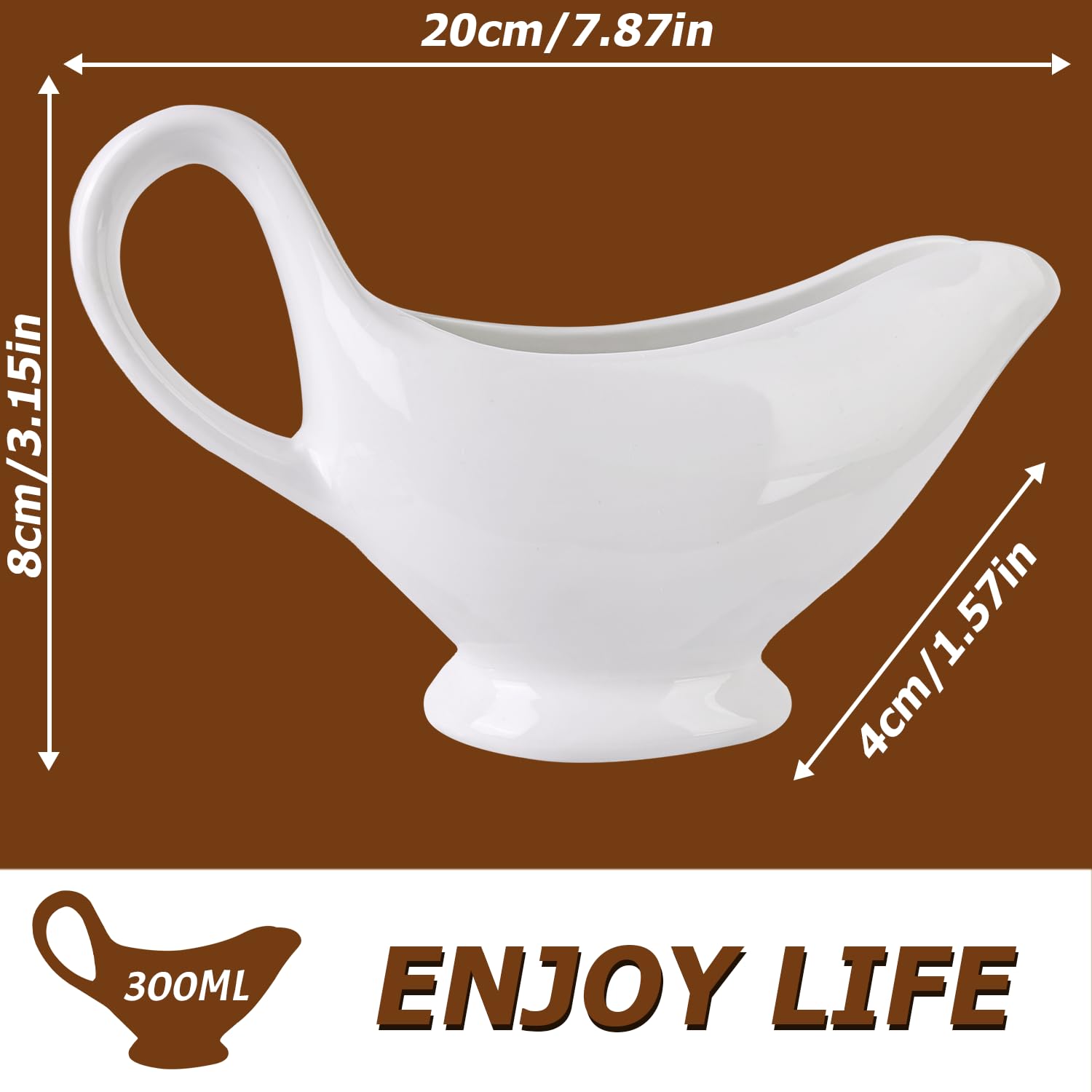 Nizirioo - Saldera de porcelana (310 ml, bote de salsa con asa, contenedor para aderezos, crema, caldo de leche, diseño elegante, gran asa