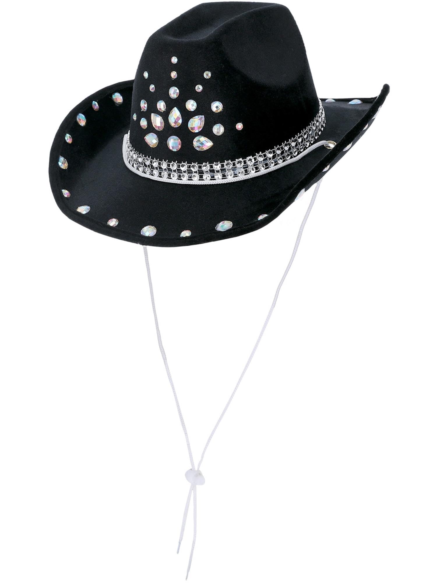 Smiffys Black Rhinestone Cowboy Hat, Cowboys and Indians Fancy Dress, Western Dress Up Hats