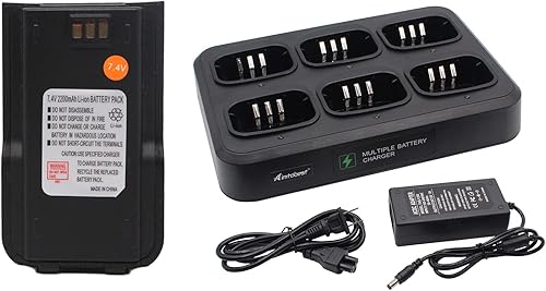 MD380 2200mAh Li-ion Battery with Multi Unit 6-Way Charger Compatible for TYT MD-380 MD-UV380 RT3 Two Way Radio