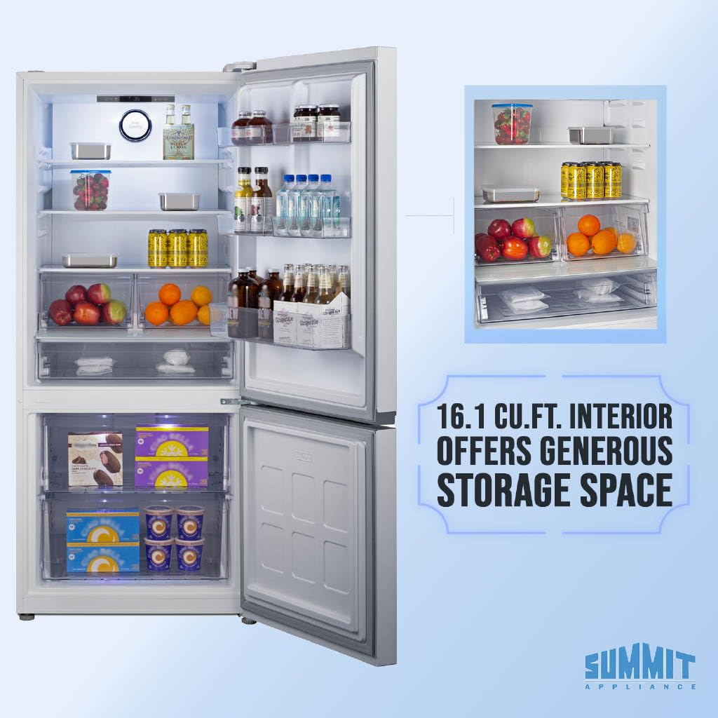Summit 30" Refrigerator, 16.1 Cu.Ft Capacity Refrigerator-Freezer, Bottom Mount Freezer, Energy Star, White- Ffbf172wlhd (Left Handed Door Swing) on Fridge.com - View 6