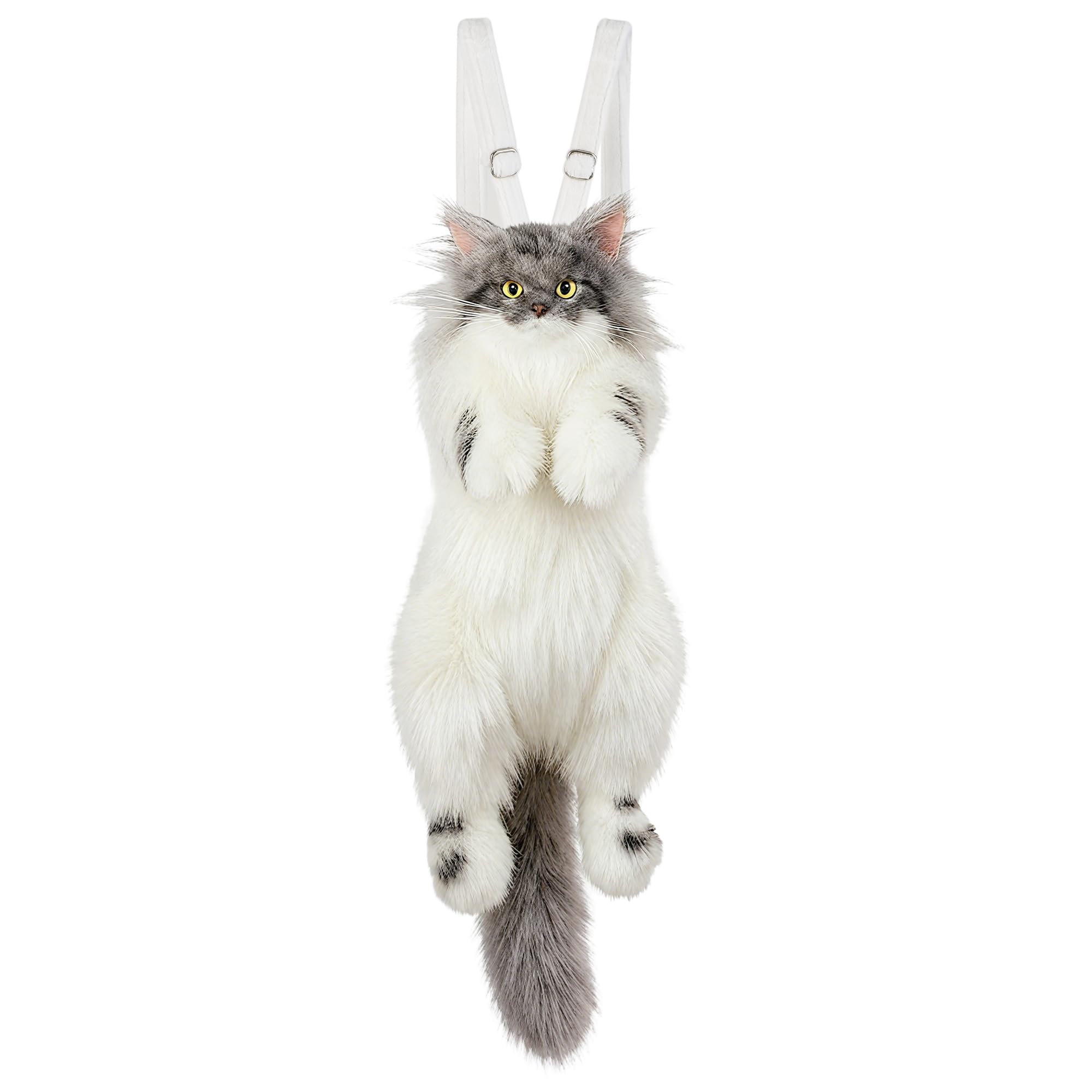 Stuffed Realistic MaineCoon Cat Backpack - Cat Shaped Backpack Gift for Women - Carry Over Shoulder, on One Shoulder or Crossbody with Adjustable Straps (Gray &amp; White)
