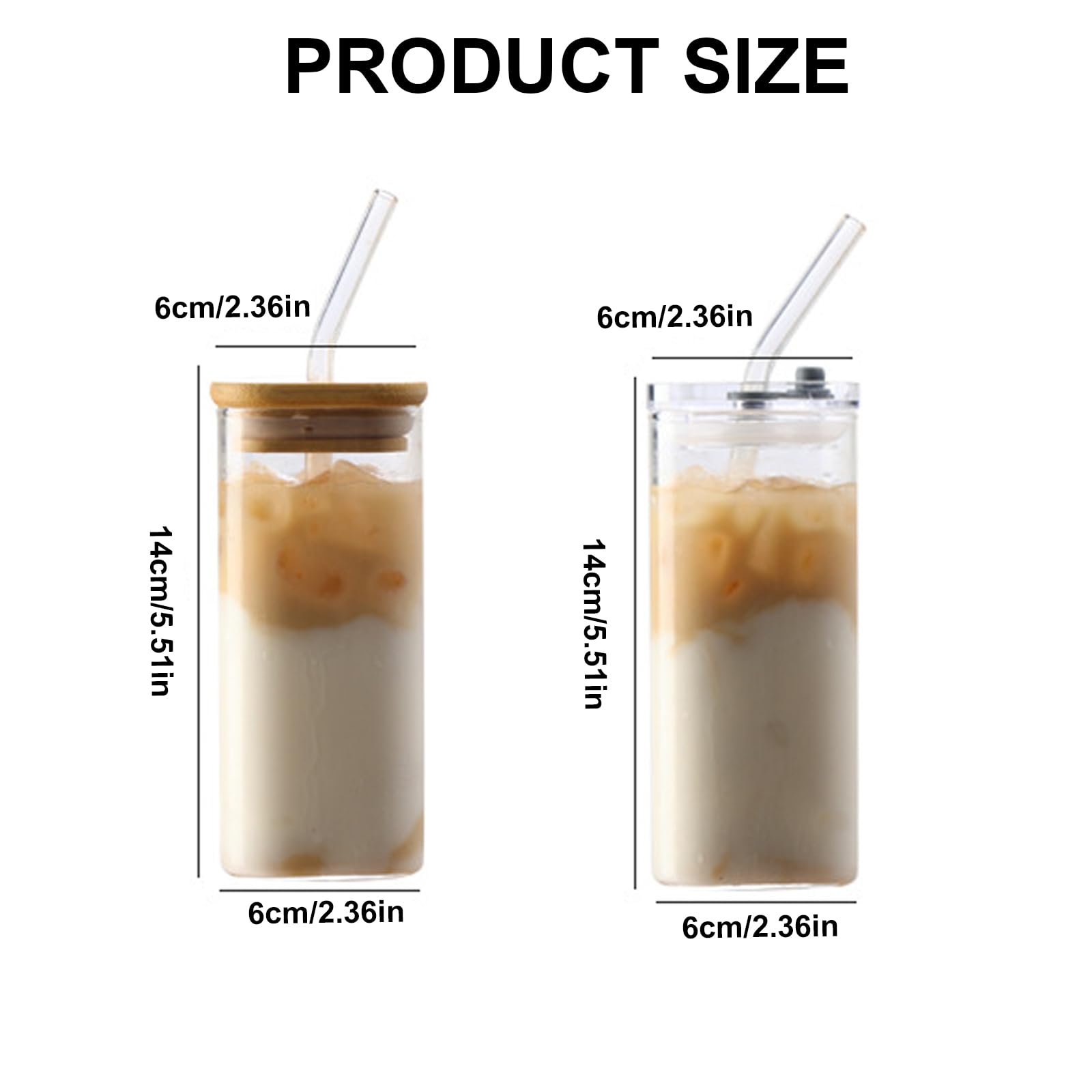 Yjcnelcr Glass Cup with Transparent Lid and Straw,12 Oz Iced Coffee Cup,Glass Smoothie Drinking Cups Set, Reusable Transparent Glasses Cups Suitable for Cocktails,Beer,Coffee