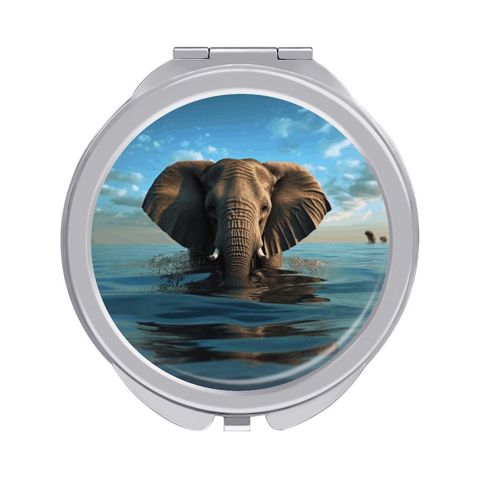JTREHY Elephant is Sitting in The Water Makeup Mirror Silver Mirror Surface Folding Makeups Mirrors Lightweight Durable Looking Glass for Suitable Traveling Handbag and Purses