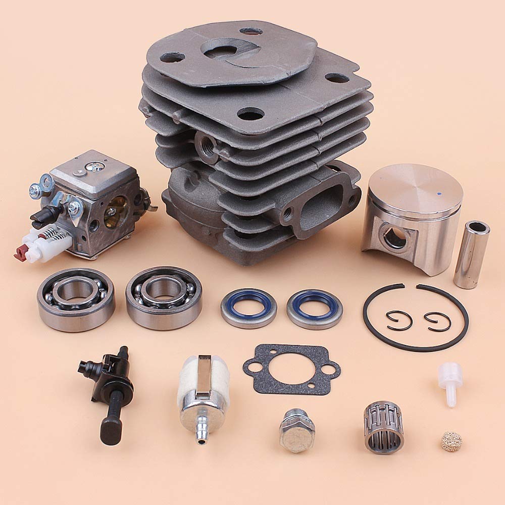 Tiempo Beixi 47 mm Cilindro del pistón Rodamiento Carburador Cadena Tensor de ventilación del depósito Compatible con Husqvarna 357 XP 357XP 359 Piezas de Repuesto for motosierras