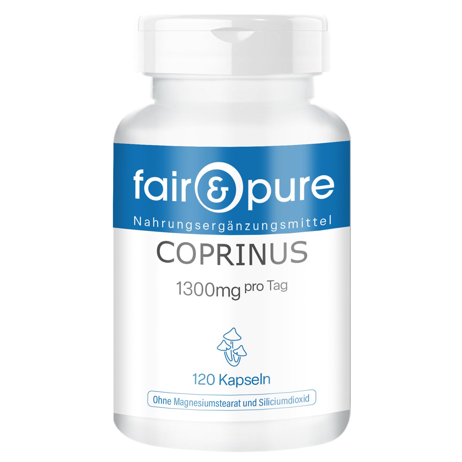 Fair & Pure Capsule di Coprinus 1300mg dose giornaliera, 120 pezzi, fungo coprinus, integratore alimentare vegano senza additivi, prodotto in Germania