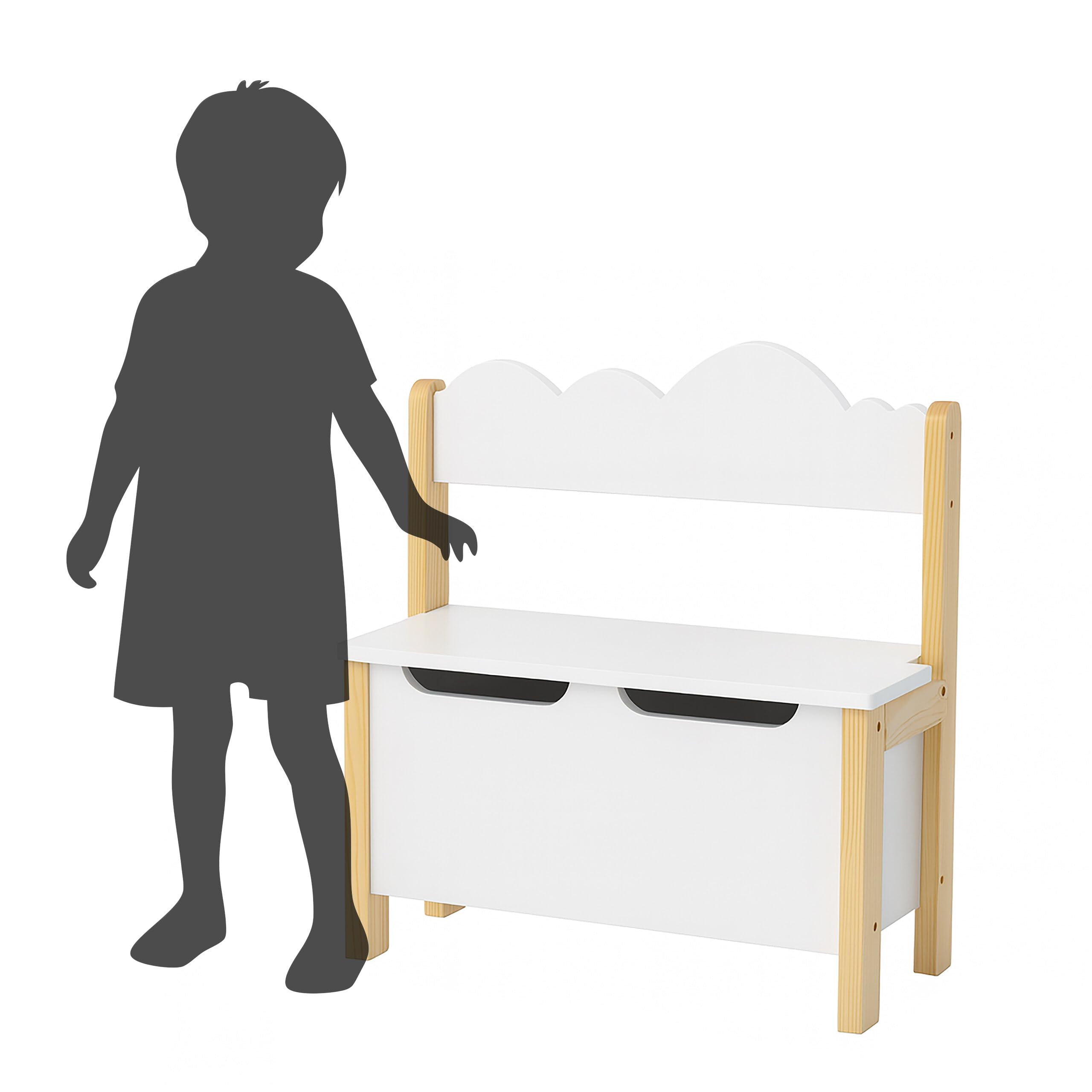Banc pour Enfants Relaxdays avec Rangement, Couvercle, H x L x P : 60 x 60 x 25 cm, Banc Enfant, Chambre, Blanc/nat.