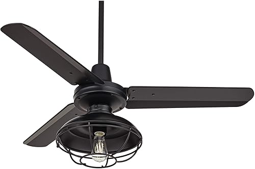 Miniatura 9 de Casa Vieja Ventilador de techo industrial moderno de 3 aspas Plaza DC de 44 pulgadas para interiores y exteriores con control remoto, metal negro