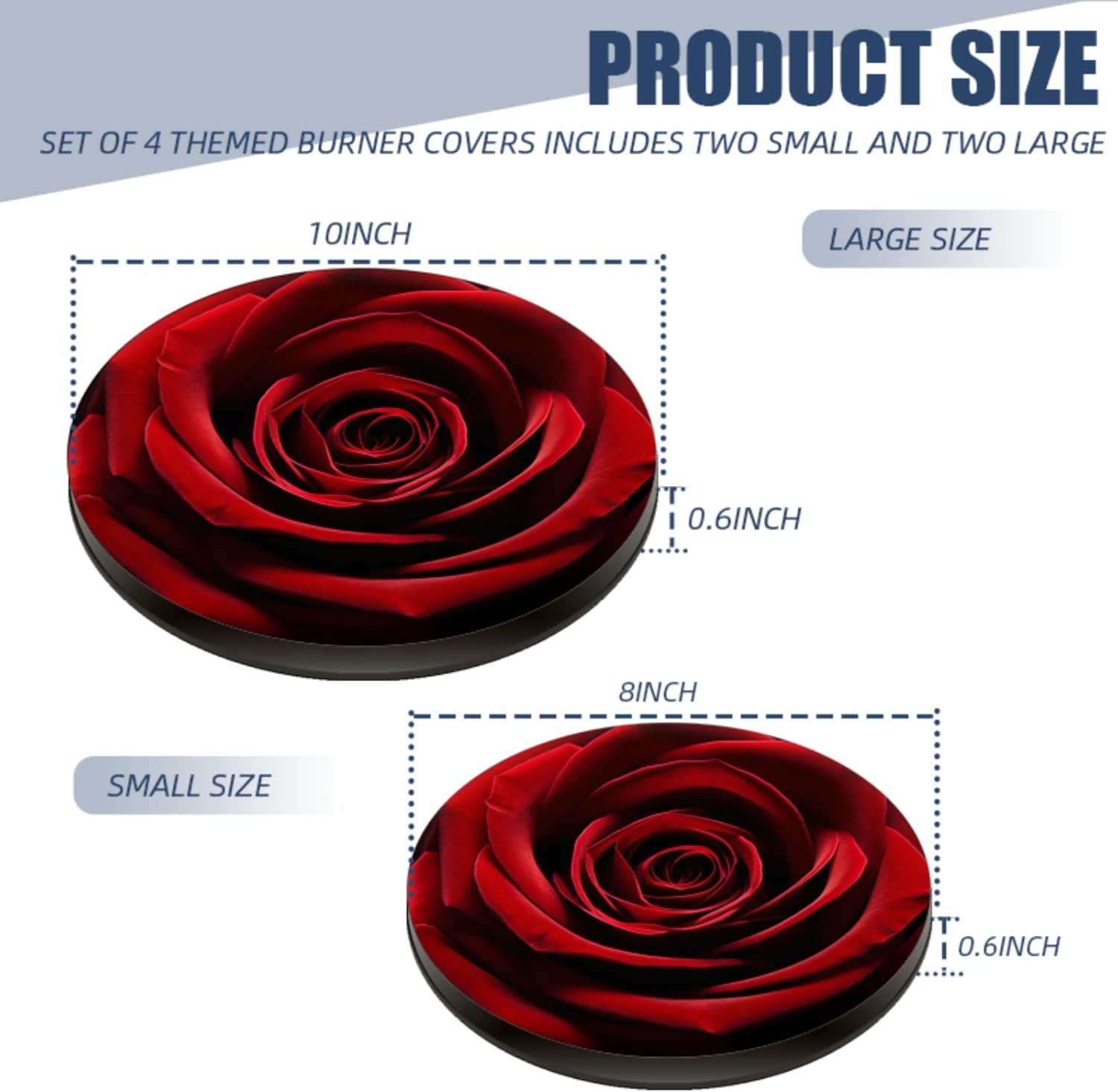 Electric Stove Top Covers Set of 4 for Range Accessories, Rich Red Rose in Full Bloom Gas Stove Top Covers for Expanding Counter Space Stovetop Decor