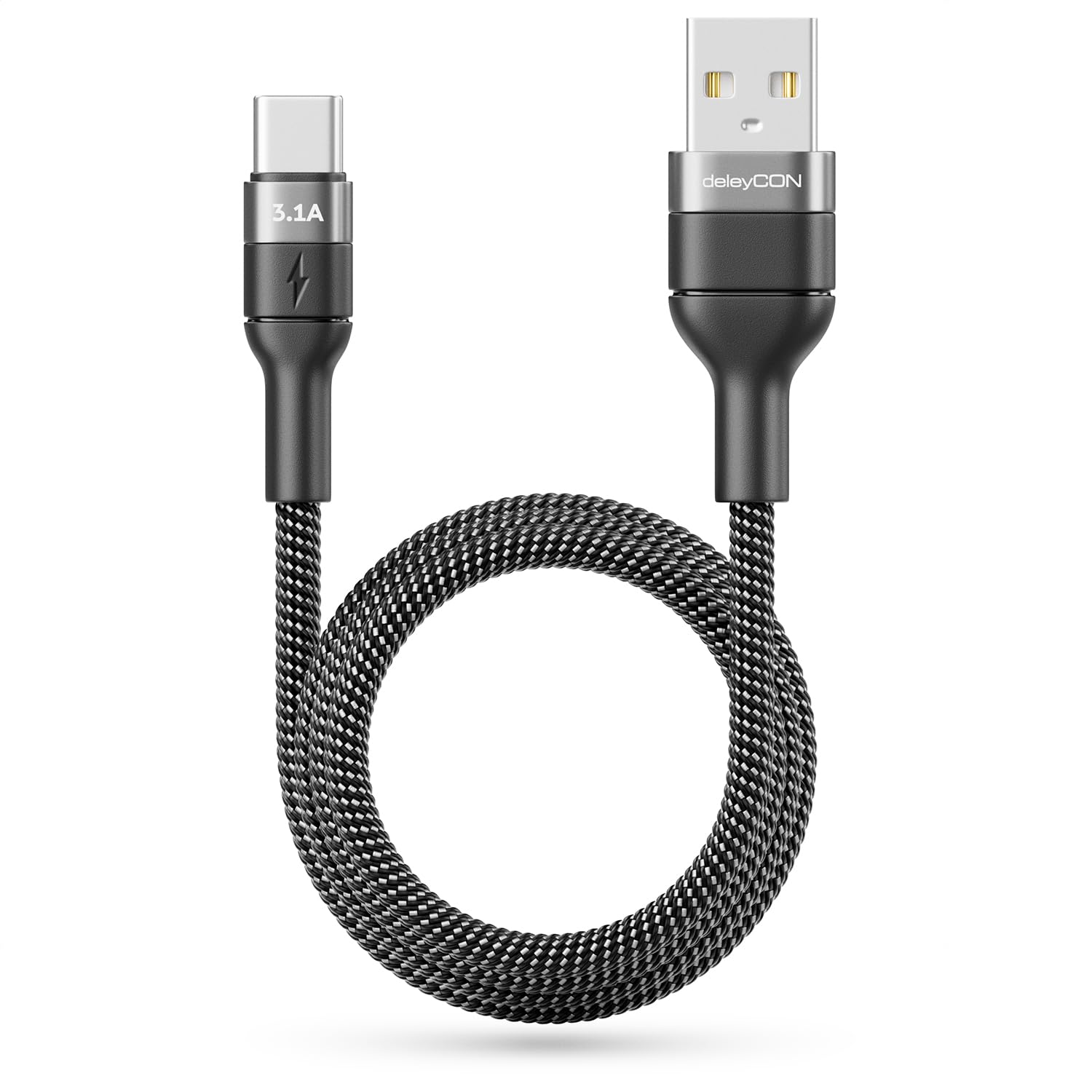deleyCON 1m Cavo USB C 3.1A Cavo di Ricarica Dati USB-A a USB-C per iPhone 17 16 15 Pro Max Air Galaxy A16 A56 S25 S24 S23 Pixel iPad Pro Notebook AirPods Tablet Switch PS5