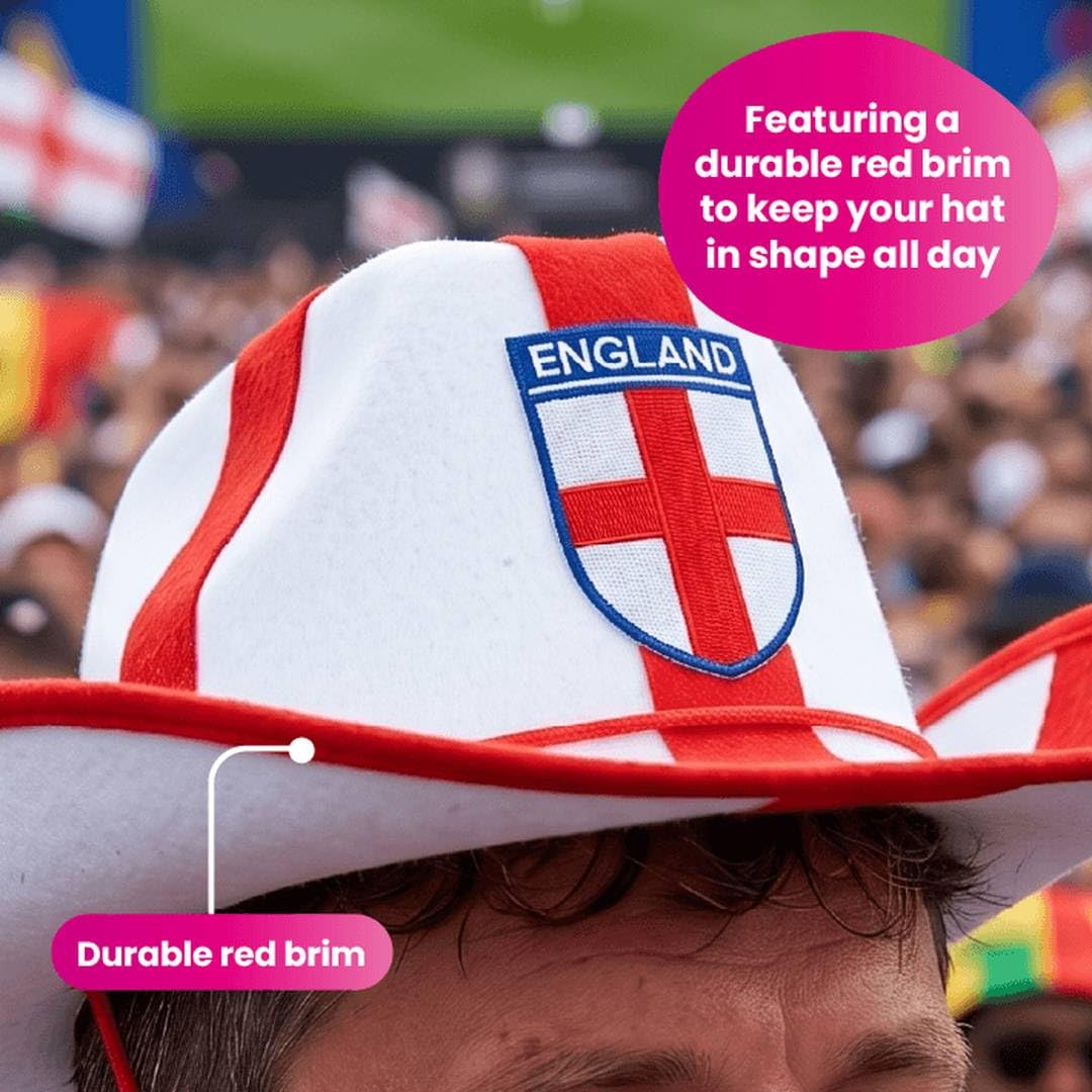 Sombrero de vaquero de Inglaterra con cruz de San Jorge, sombrero de disfraz occidental, accesorio de fiesta con bandera inglesa, accesorio para rugby, críquet, fútbol, Copa del Mundo, Euros