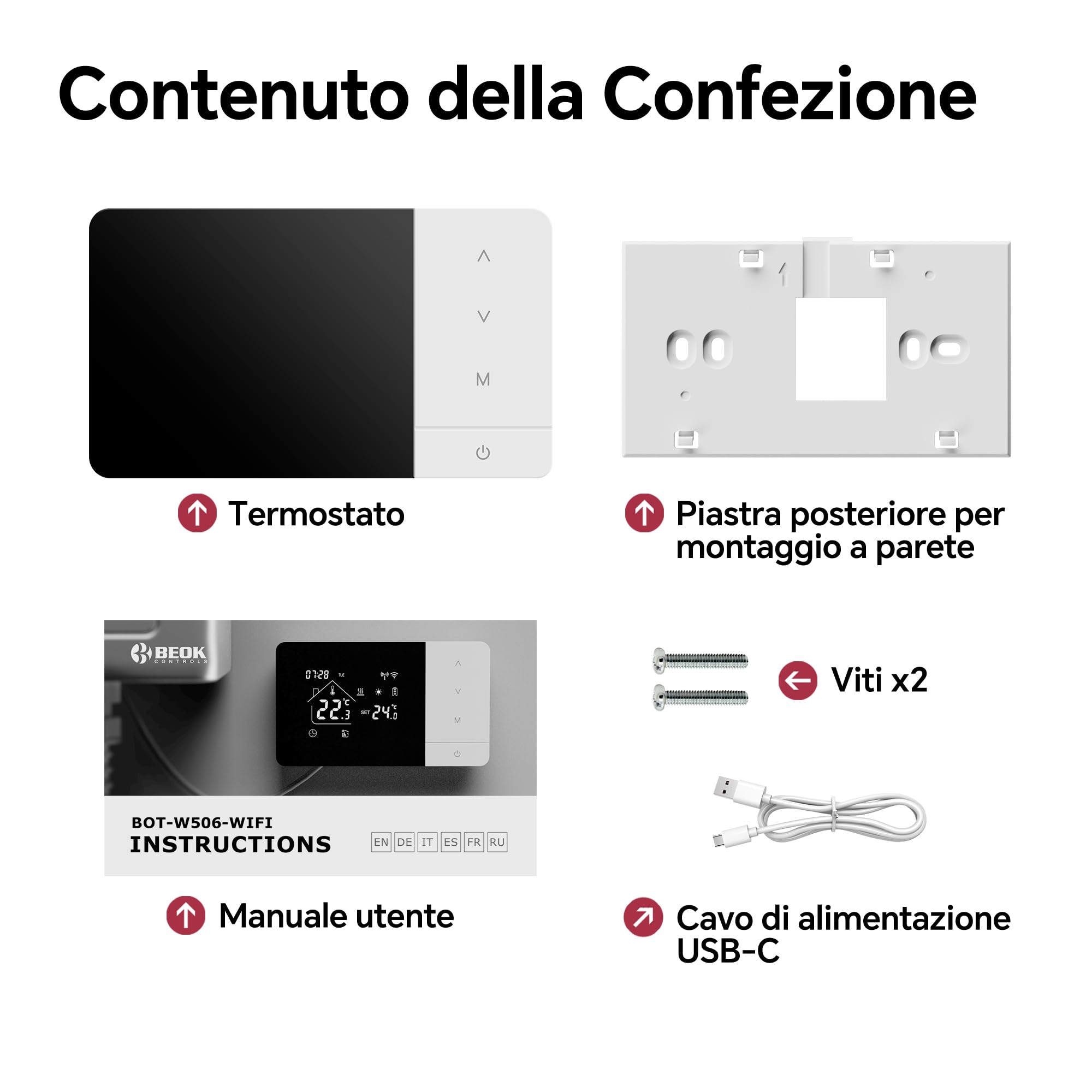 Termostato Wi-Fi a batteria con 2 fili, controllare per la caldaia a gas, termostato Tuya programmabile giornalmente, compatibile con controllo vocale di Google e Alexa.W506 3A