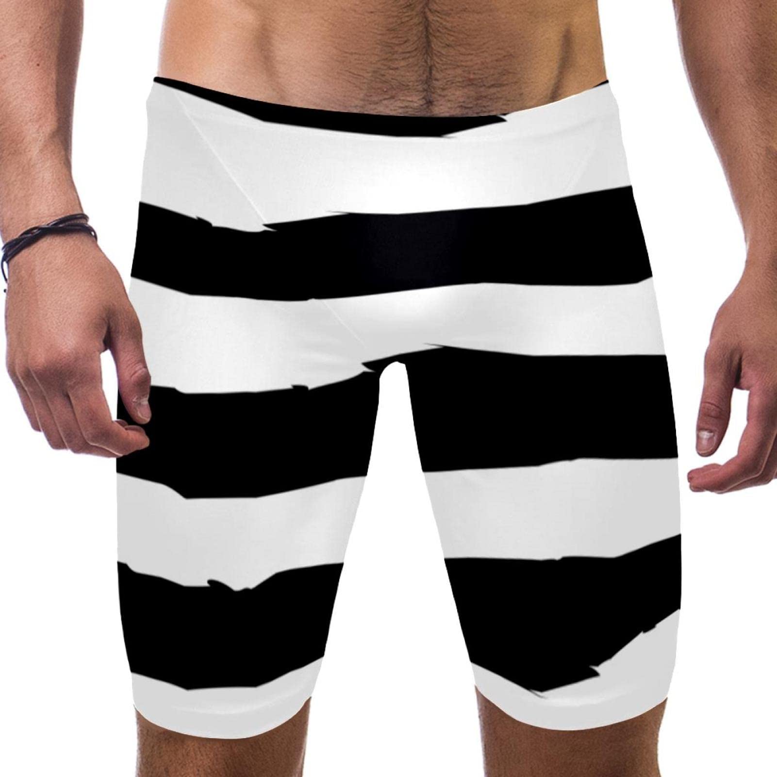 Bañador de natación para hombre a rayas negras y blancas traje de baño talla S 6