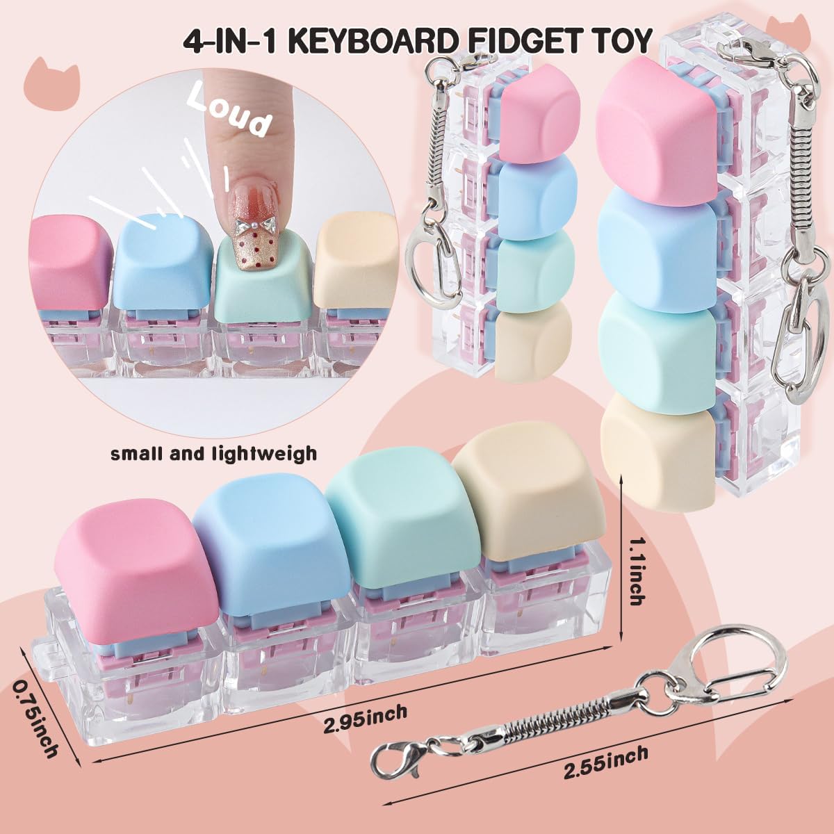 Hyekit 2 Pack Keyboard Fidget Toy - Creamy Stress Relief Fidget Clicker Keychain - MOA Keycaps with Ultra-Satisfying Tactile Feel, Quiet Fidget Toys for Adults, for Office& ADHD Focus