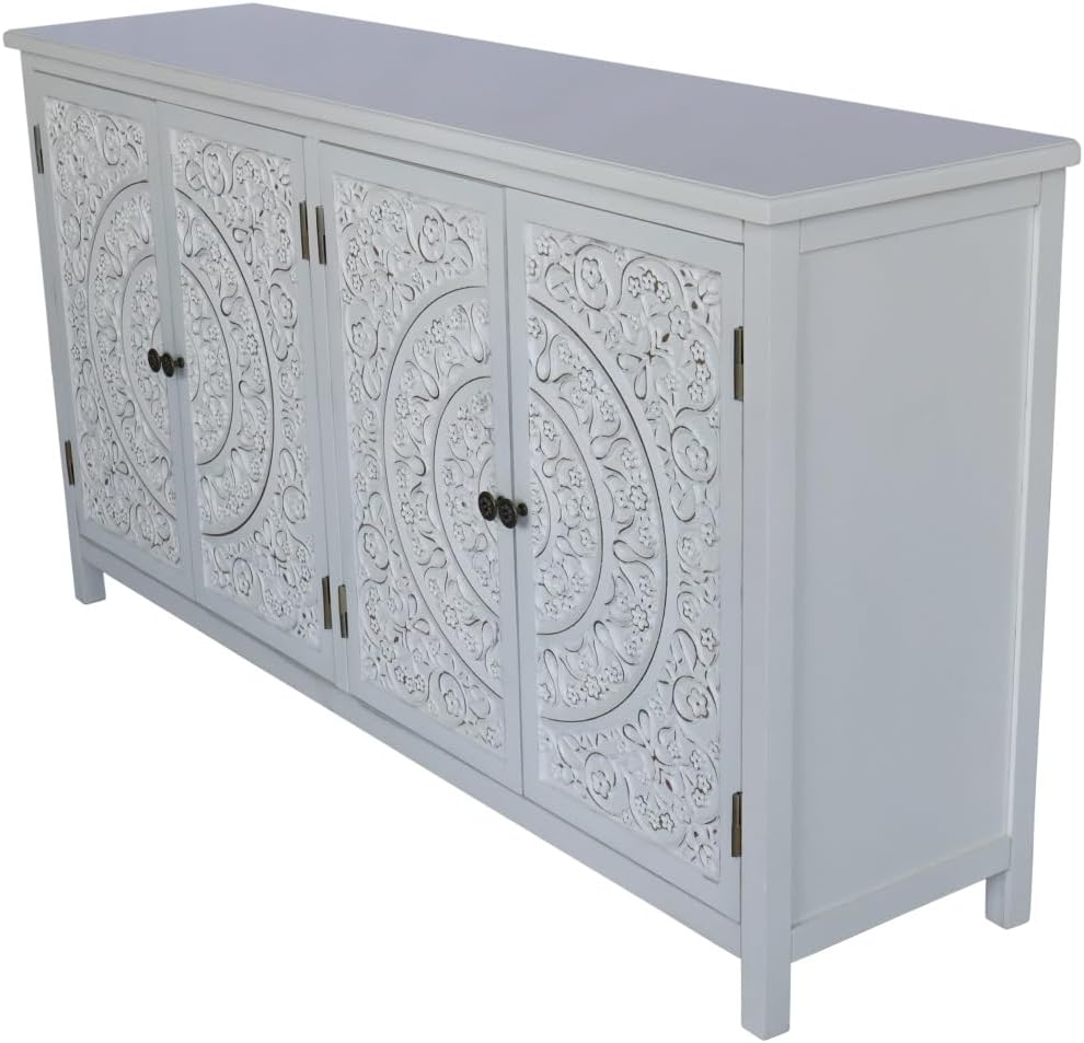 Mid-Century Rustic Accent Cabinet - 4-Door Sideboard Pantry for Stylish Home Decor, Storage Solution for Living Room, Dining Room, and Entryway.