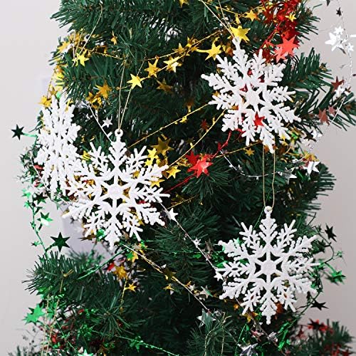 URATOT 48 Pieces White Christmas Glitter Snowflake Ornaments Hanging Snowflake Christmas Tree Decorations for Christmas Decoration, 4 Inches(White, 48)