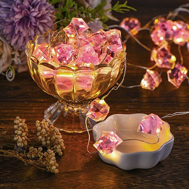 MUCHER 30 Battery Operated Crystal String Fairy Lights 3M Fairy Lights for Wedding Balcony Wall Bedroom Home Decor (Pink)