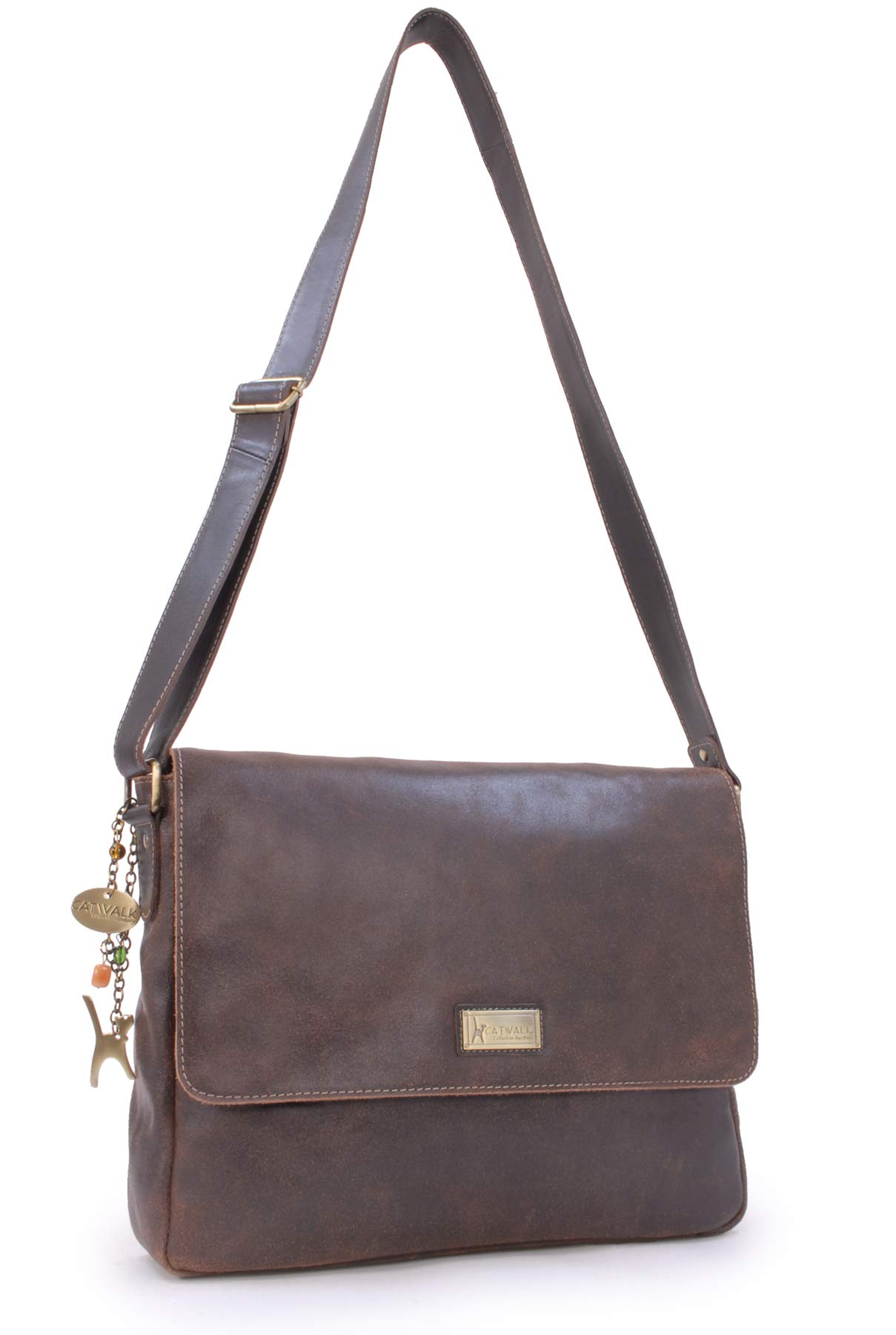Catwalk Collection Handbags - Borsa Messenger Grande da Lavoro Donna - Borsa a Tracolla per PC 15 Pollici - Pelle Invecchiata - Sabine L