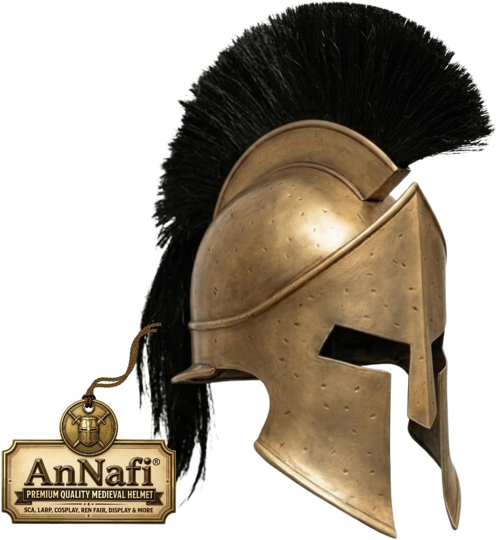 AnNafi® Agamemnon Helmet, Medieval Armor King Leonidas Greek Spartan Helmet, 300 Roman Knight Helm, Ancient Wearable For Adult Helmets Reenactment SCA LARP Cosplay Men Halloween & Drama Costumes