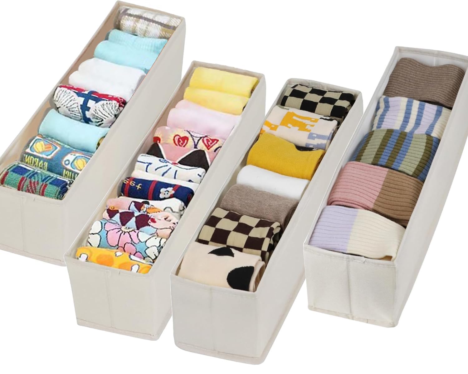 Tosoda Organizador Cajones Ropa Interior Cajas Almacenaje de Armario Cajas Organizadoras con Separadores para Ropa Interior Calcetines (Beige-40cm Longitud)