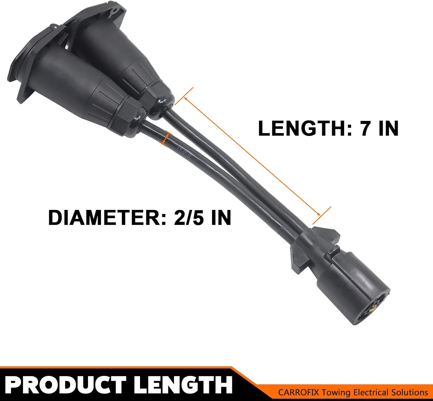 7 Way RV Blade Trailer Plug Y Splitter Vehicle Adapter to Dual-port 7 Way Socket Connector Camper Y Pigtail Harness