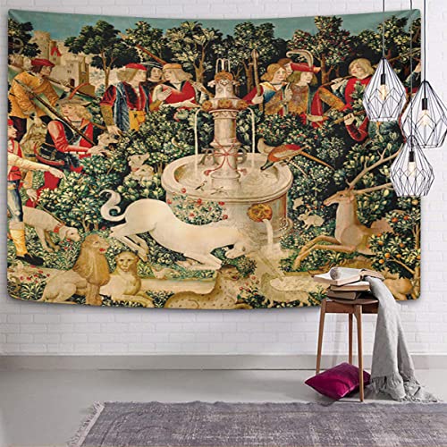 Semtomn Tapestry Artwork Wall Hanging Unicorn Tapestries Medieval Hunt Found Mythical Creatures 60X80 Inches Home Decor Tapestries Mattress Tablecloth Curtain Print #TOP3