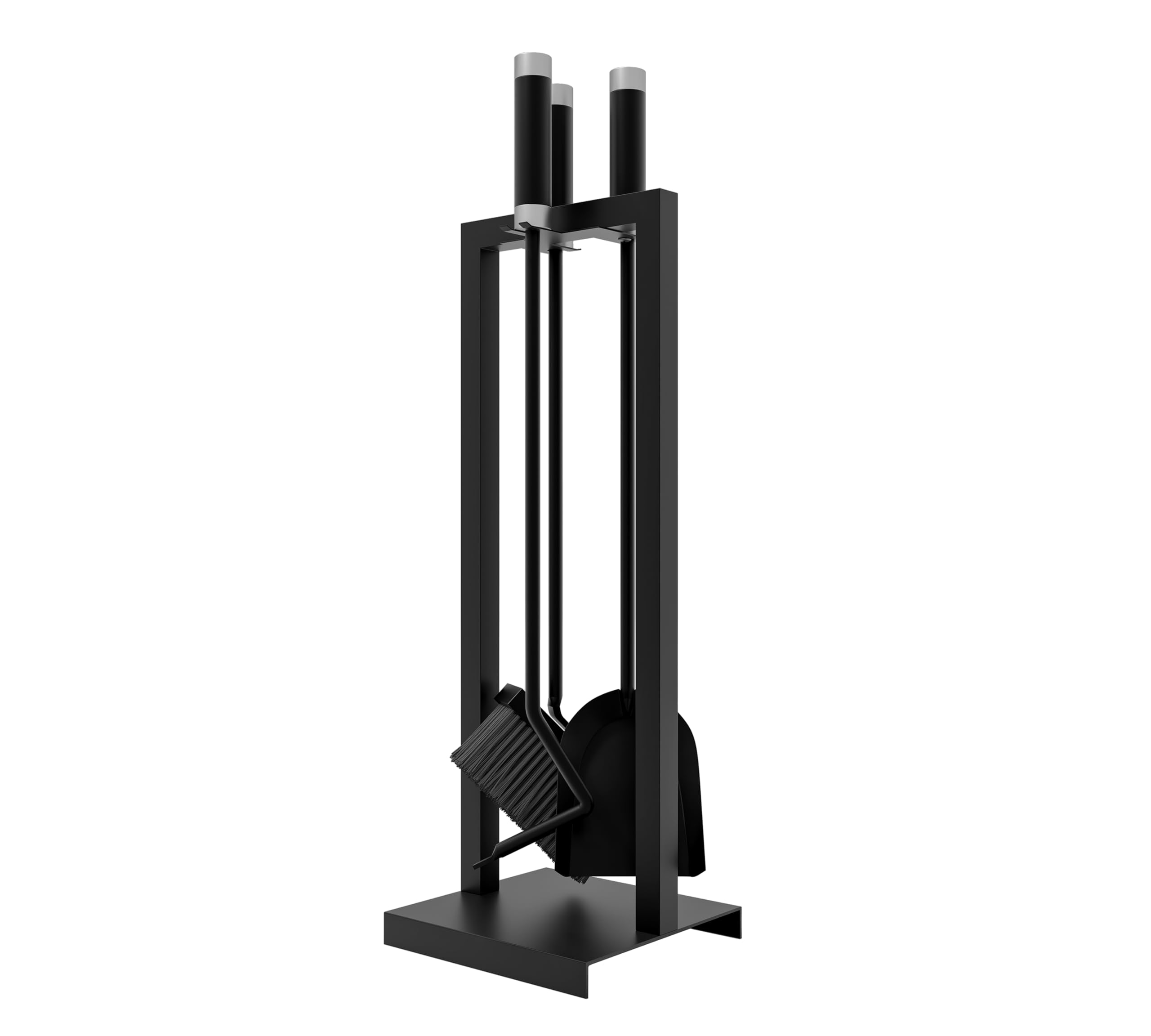 Kingson – Set di accessori per caminetto, 3 pezzi, con supporto – Include pala, spazzola e attizzatoio – Nero con rivestimento in polvere, manici in acciaio e inossidabile – 59,5 cm