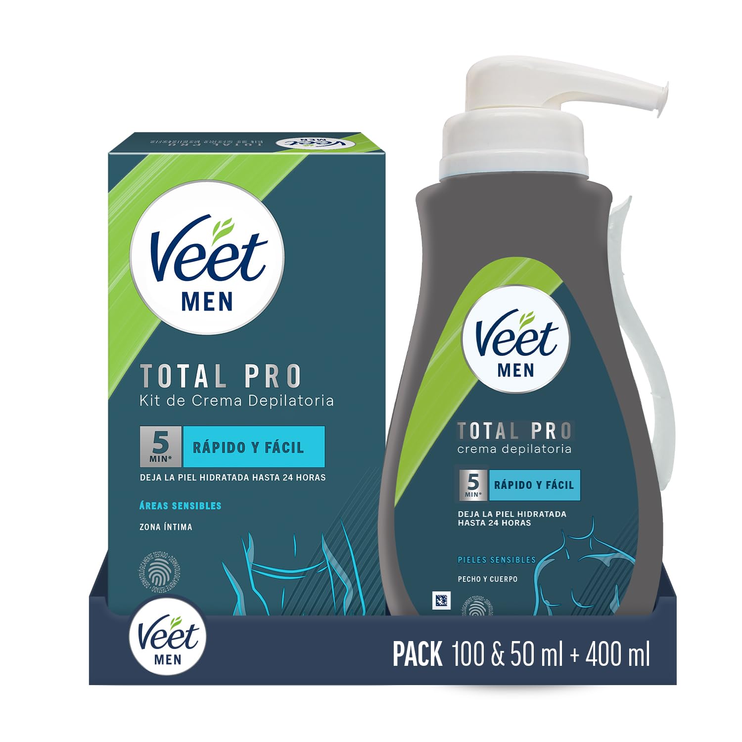 Veet Men Kit de Depilación para Zonas Íntimas del Cuerpo, 100 ml + 50 ml, + Veet Men Crema Depilatoria Corporal para Hombre, 400ml