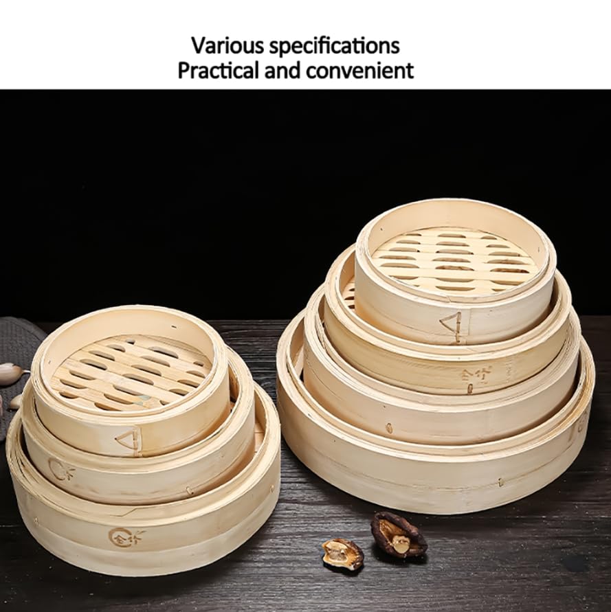 Luminexia Handgefertigter Bambus-Dampfgarer,2 Etagen/3 Etagen,Bambus-Dampfkorb Dämpfaufsatz Bambusdämpfe mit Deckel Neu für Gemüse,Dim-Sum-Knödel,Brötchen,Hühnerfisch und Fleisch