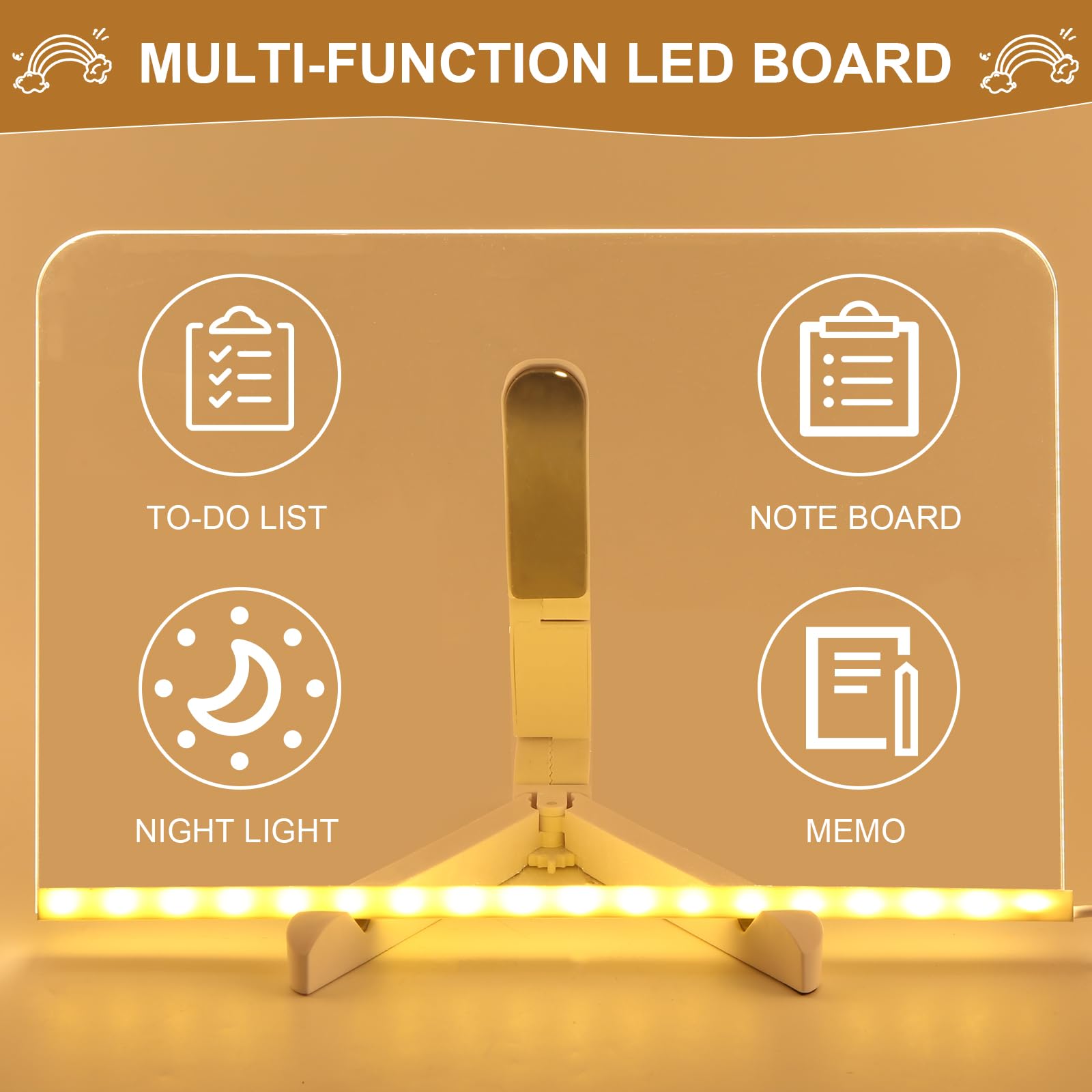Lavagnetta LED con 7 Penne Colorate, Lavagna Magica che si Illumina con Luce, Lavagna in Acrilico, Bacheca per Messaggi con Panno e Supporto per Ufficio, Scuola, Casa (30x20cm/11.81x7.87in)
