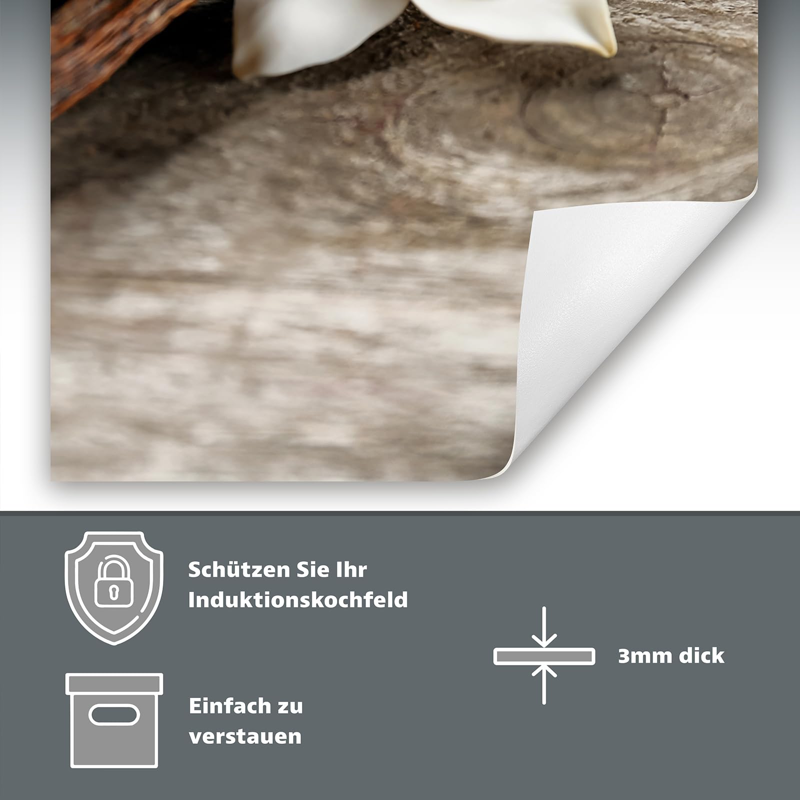 TMK ArtDeko Copertura Tappetino Piano Induzione 30x52 cm Cucina Coprifornelli Protezione per Piano Induzione, Fiore di legno