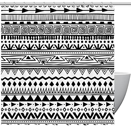 Rideau de douche 167 x 182 cm textile ethnique géométrique moderne - 2