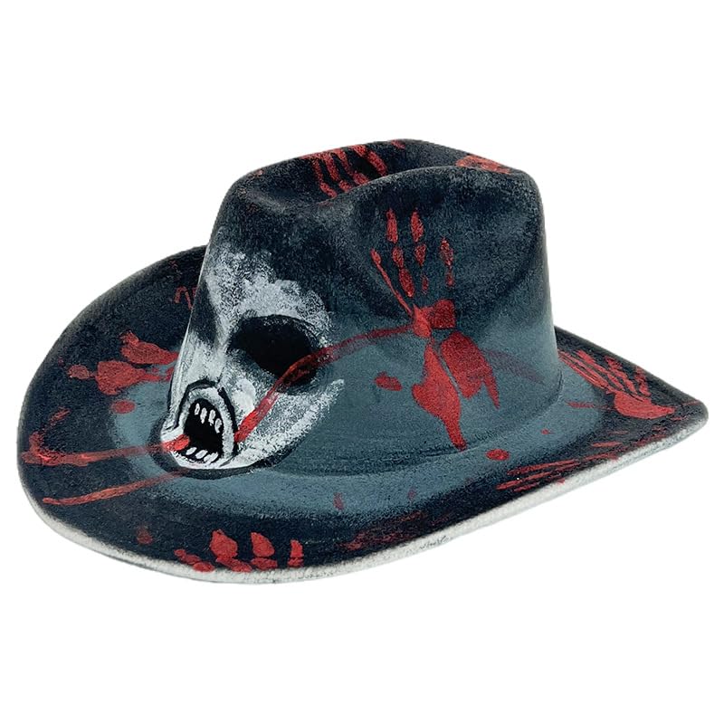 XGOPTS Men Women Creative Halloween Cowboy Hat Wide Brim Felt Trilby Fedora Hat Western Adult Fancy Dress Costume Accessory for Halloween Theme Party Cosplay Festival