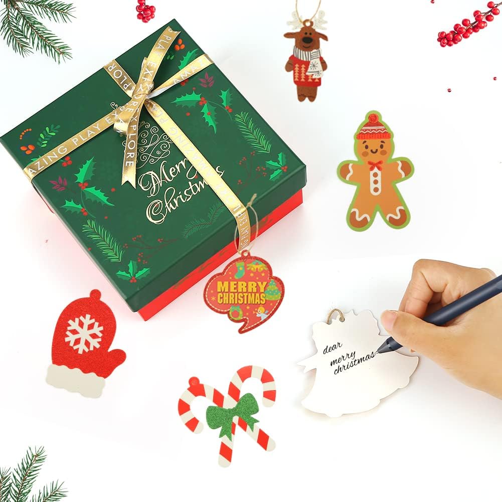 SallyFashion 150 PCS Christmas Gift Tags with String,Glitter Christmas Paper Tags Hang Name Tags for Xmas DIY Holiday Party Fvors Christmas Tree Decoration : Health & Household