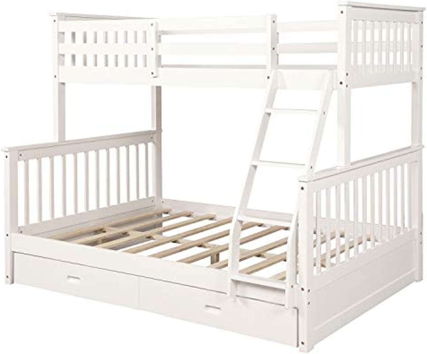 ALI Virgo Solid Wood Bunk beds, with 2 Storage Drawers, Sturdy Wooden Frame Two Cot Ladder and Safety Rails Convenience to Take Care of Your Children, Light White