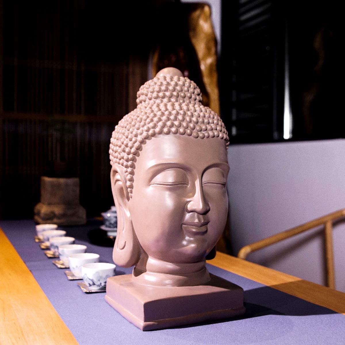 Estatua de Buda meditadora, figura de cabeza de Buda de resina de 15.7 pulgadas, escultura religiosa budista coleccionable