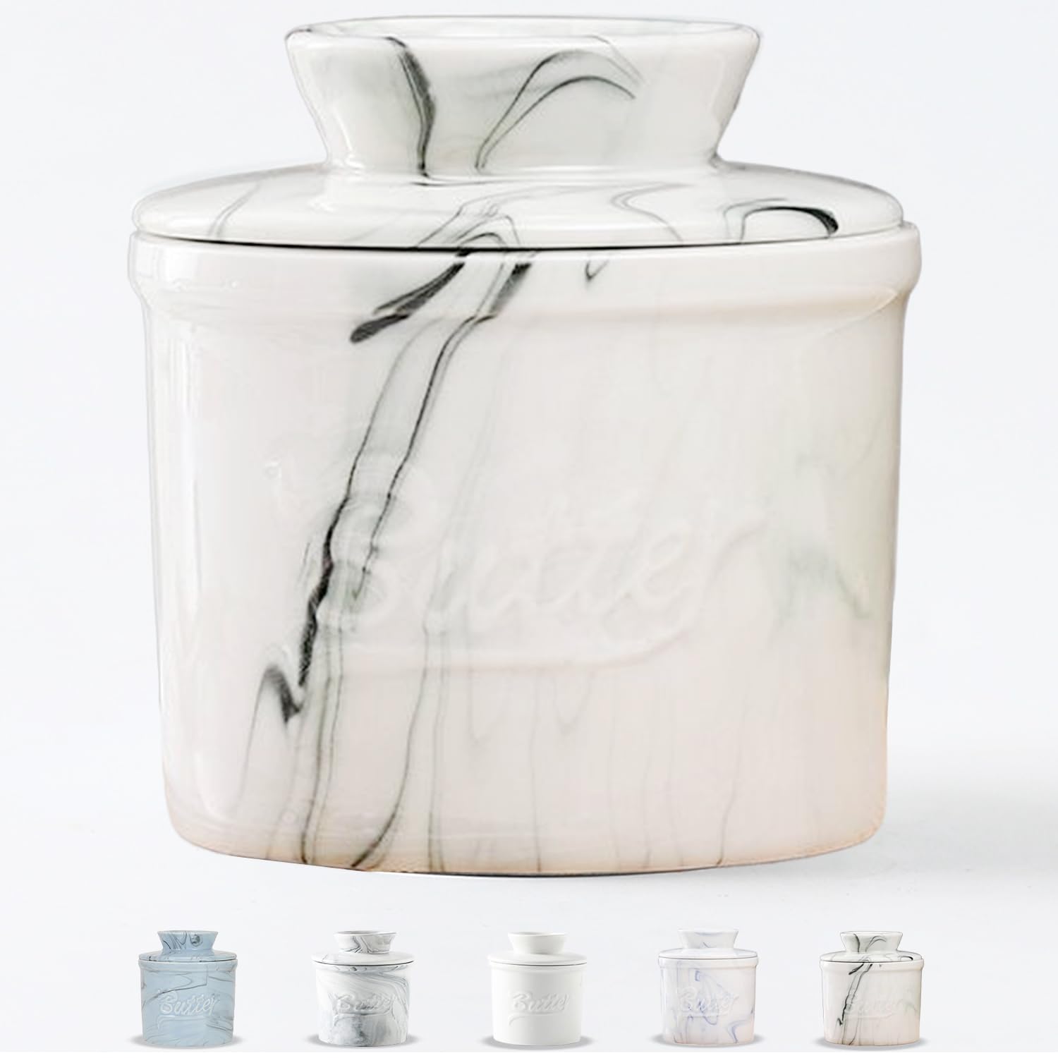 Duscdesp Butter Dish with Lid Ceramic,Butter Crock for Spreadable ButterFrench Dish Suitable for Home(Schwarz Marmor)