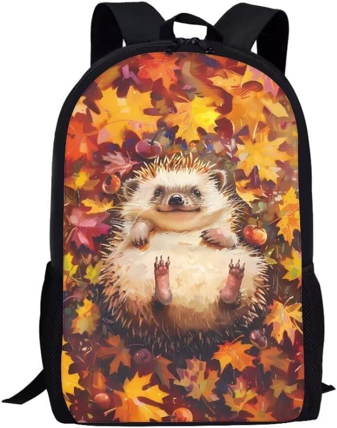 Travel Backpack Fall Hedgehog, Cute 17in Lightweight Casual Daypack for Business Men Women