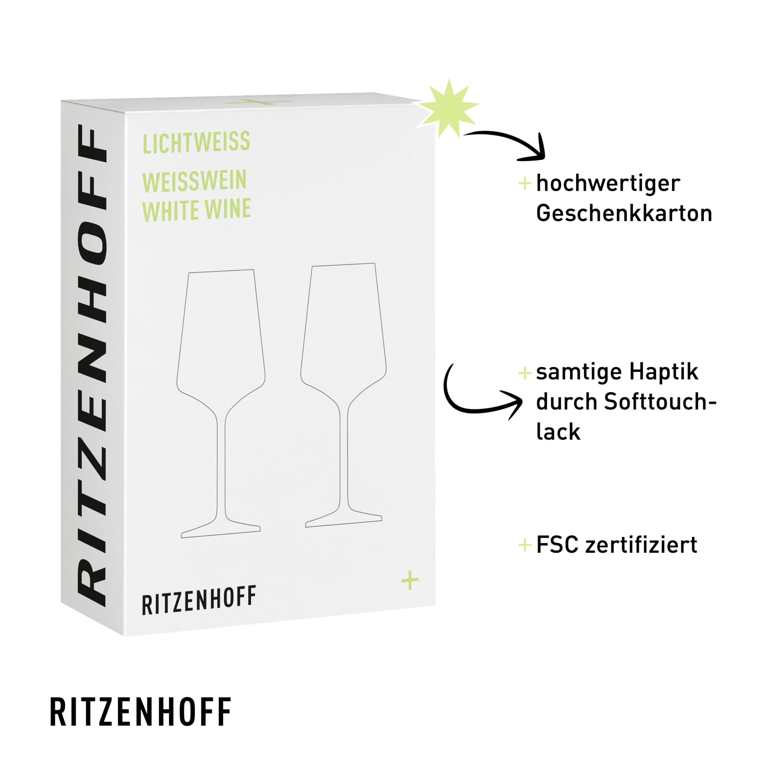 RITZENHOFF 6111006 Weißweinglas 400 ml - Serie Lichtweiss - 2 Stück im Geschenk-Set - stilvoll-modern - Made in Germany