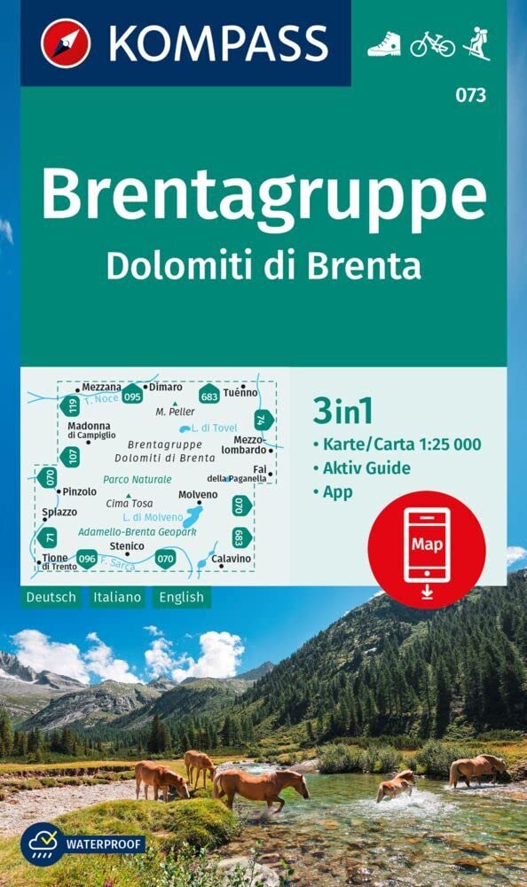 Brentagruppe 25T WK 073: 3in1 Wanderkarte mit Aktiv Guide inklusive Karte zur offline Verwendung in der KOMPASS-App. Fahrradfahren. Skitouren.