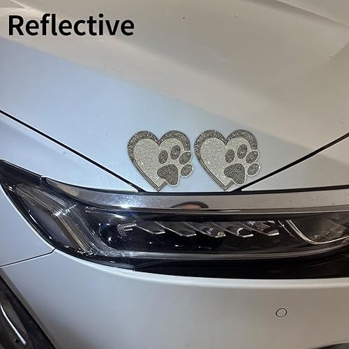 Miniatura 6 de Calcomanías con estampado de patas de perro, decoración de coche con diamantes de imitación, calcomanías de pata de cristal blanco, calcomanías de